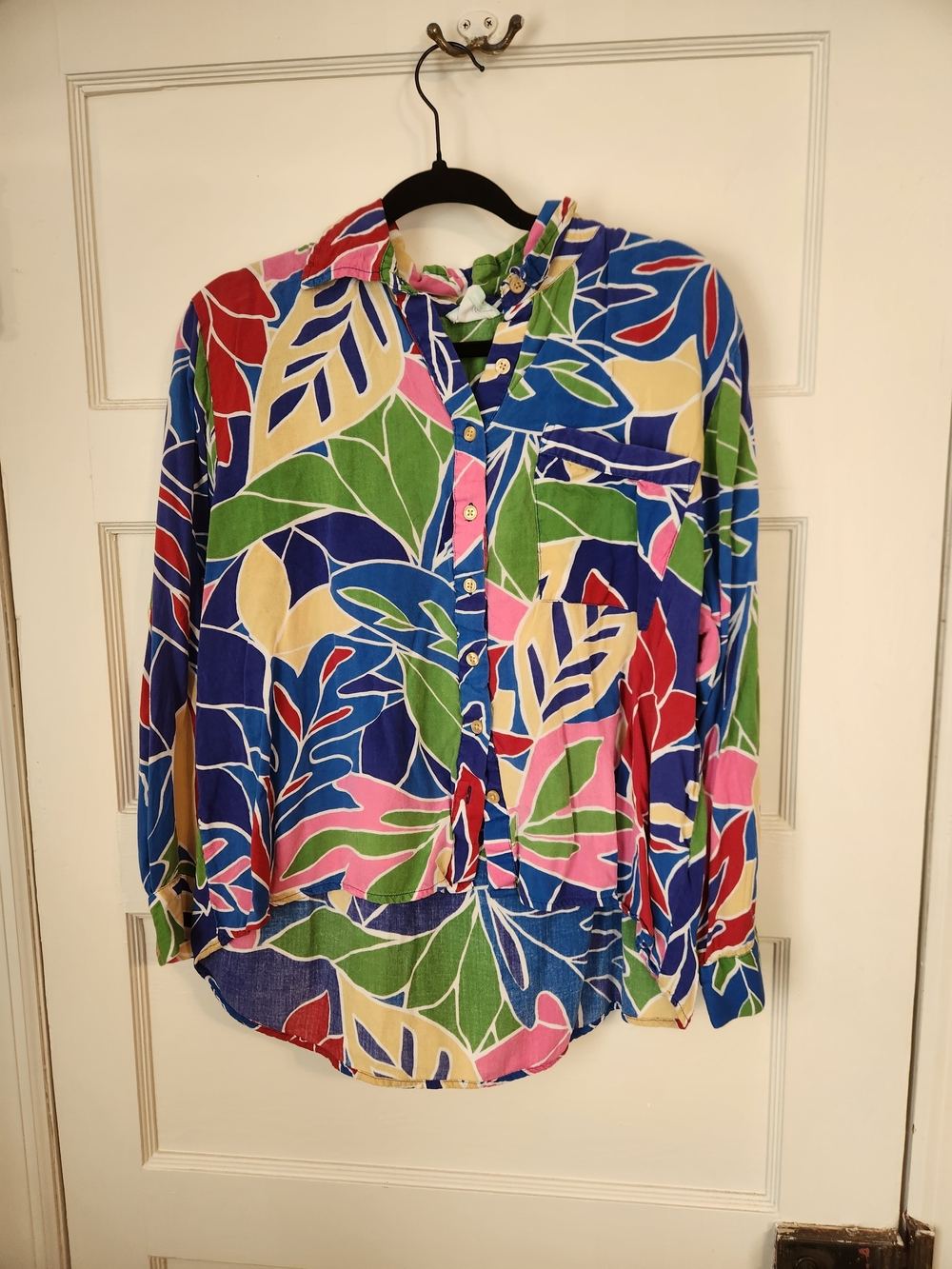Women's Multicolor Leaf-Print Button-Front Blouse